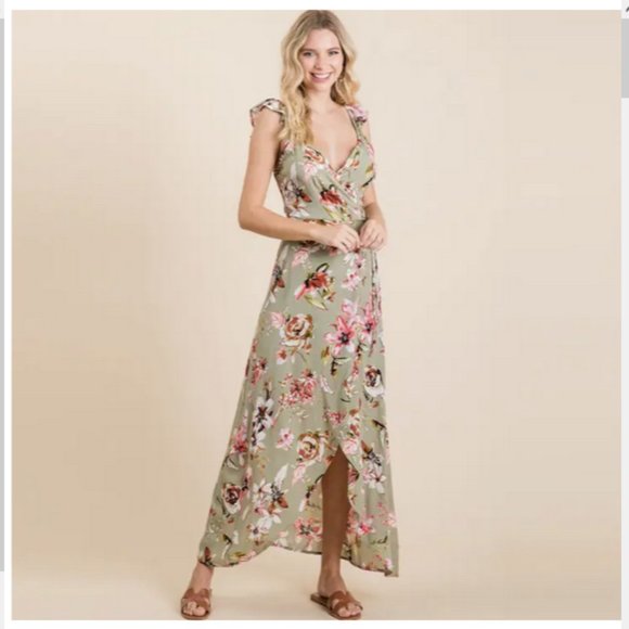 NWT Woven Printed Floral Long Wrap Dress - Picture 1 of 4